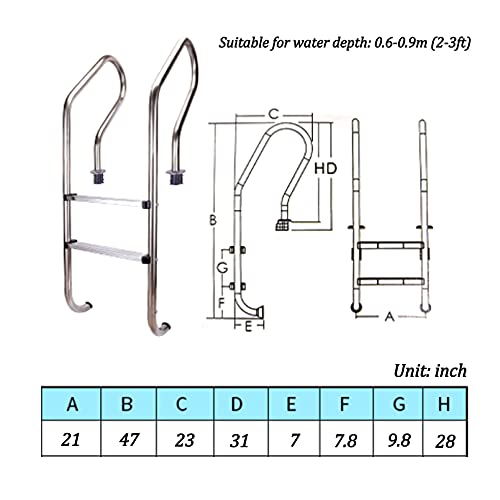 Barandal de piscina de acero inoxidable con dos peldaños miniatura 2