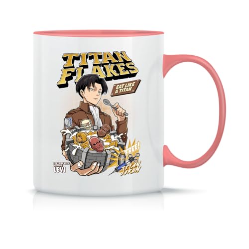 Titan Flakes Shingeki No Kyojin Taza de Té y Café de Cerámica Clásica Blanca Negra y Rosa Mágica 330ml