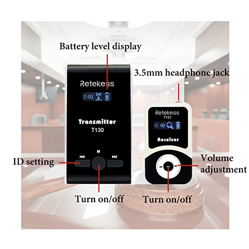 Sistema de escucha asistida Retekess T130, auriculares para guías turísticos (1 transmisor y 10 receptores), para iglesias, plantas, tours, estilo clásico, fácil de usar, con conector Jack 3.5 mm y estación de carga USB de 16 puertos miniatura 3