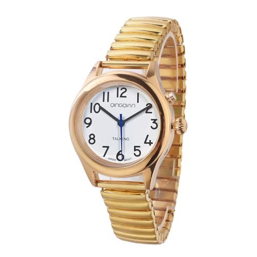 QINGQIAN Talking Watch Suitable for The Elderly and Visually impaired Golden Style (Female)