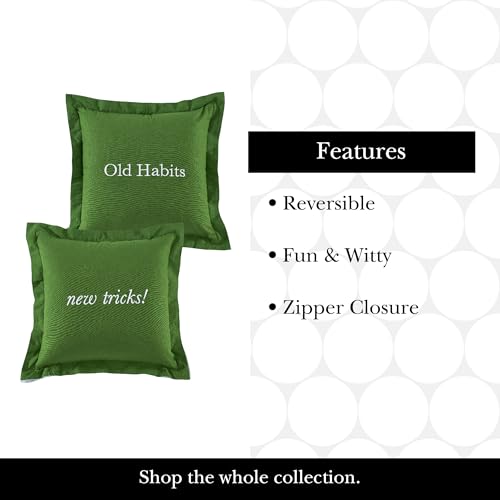 Image of kate spade new york Old Habits, New Tricks Reversible Decorative Pillow, 18 inch x 18 inch Throw Pillow for Bed or Sofa, Cotton and Linen Cover, Green