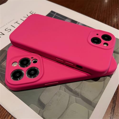 Coque iPhone 14 Pro liquide silicone avec pare-chocs caméra rouge fluorescent