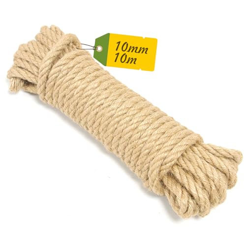 Corda Juta Naturale 10mm x 10m – Spago Grosso Resistente in Fibra Vegetale per Fai-da-Te, Giardino e Arredo Casa | Corda Canapa Alternativa | Spago per Decorazioni Rustiche