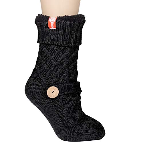 Womens Sweater Design Super Thick Comfy Non-Skid Slipper Socks (Black)