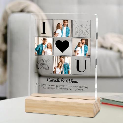 Image of Giftplease Customized Photo Frame with Wooden Stand | Transparent | Personalized Couple Picture Frame Gift for Girlfriend, Boyfriend, Husband, Wife |Anniversary, Wedding, Valentine s Day C 12