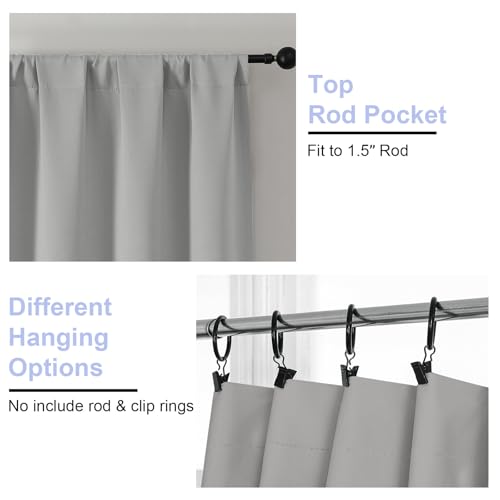 Simplebrand Ava Silver Grey Blackout Curtains for Bedroom 90 Inches Long 2 Panels Set, Solid Privacy Energy Saving Living Room Window Treatment Curtains Blackout Drapes, W50 x L90 Inch, Silver Grey