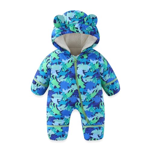 Reviews de Ropa de nieve y lluvia para Bebé los más solicitados. 44 JiAmy - Traje de nieve para bebé, estampado de ropa de invierno con capucha para niña y niño, Dinosaurios, 18-24 Meses