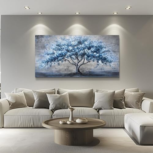 KELIYUAN Large Canvas Wall Decor Painting Wall Art For Bedroom Living Room Decoration Abstract Blue Tree Artwork Print Picture Room For office Room Dining Room Home Decor Home Aesthetics 30x60 In