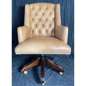 Casa Padrino Luxe Chesterfield lederen bureaustoel vintage crème/bruin 64 x 67 x H. 104-111 cm – echt lederen bureaustoel – kantoormeubilair – Chesterfield meubels – luxe meubels