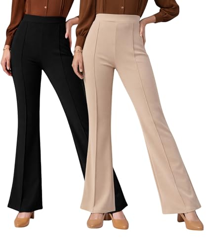 Image of Women Solid Flared Trousers Pack of 2 | High Waist Stretchable Office Pants for Women | Formal Bell Bottom Palazzo Trouser Combo