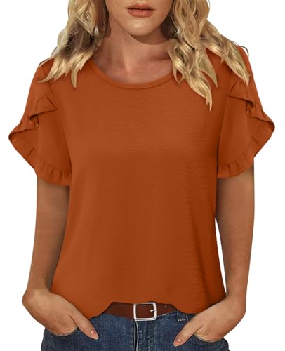 CRAZY GRID Women's Shirts Summer Casual Crewneck Ruffle Short Sleeve Blouses Cute Floral Print Tunic Tops