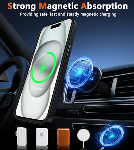 Image of FNTCASE for iPhone 15 Plus Case: Matte Magnetic Phone Cases Compatible with Magsafe Slim Anti Yellowing Military Grade Drop Protection Rugged Protective Translucent Cell Cover (D-Black Magnet)