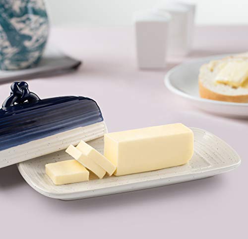 image for La Rochelle Ceramic Butter Dish w Handle Cover and Plate 2-Piece Combo