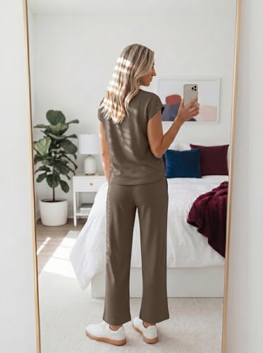 Casly Lamiit 2 Piece Lounge SetFashion Clothing Lounge Sweatsuits Beach Fashion Trendy Vacation Outfits Wide Leg Crop Pants Sets Jumpsuits Coffee XL — view 5