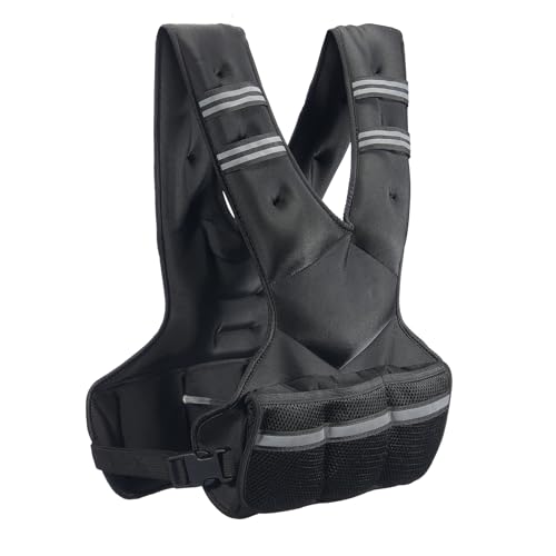 Happybuy Adjustable Weighted Vest, 20-32lb Weight Vest, 6 Ironsand Weights, Reflective Stripe, Body Weight Vest Exercise Set, for Men Women, Workout Equipment, Strength Training, Running, Jogging