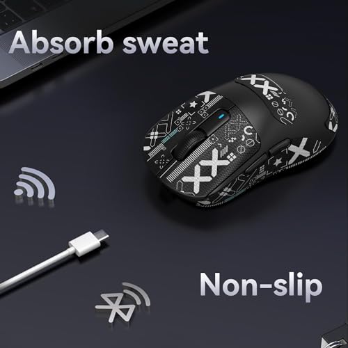 Image of Mouse Anti Slip Grip Tape, Pre-Cut Universal Griptape for Superlight Wireless Gaming Mouse Skins, Sweat Resistant, Elastics Refined Side Grips, Easy to Apply, Ultra-thin 0.5mm (0.02in) - Black