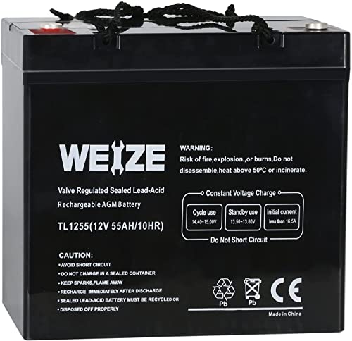 Weize 12V 55Ah Deep Cycle Battery Ub12550 For Power Scooter Wheelchair Mobility Emergency Ups System Trolling Motor #TOP6