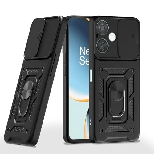 Image of Outlouders Back Cover for OnePlus Nord Ce 3 Lite 5G | D10 Tough Armor 360 Protection Case with Sliding Camera Shield & Ring Holder Stand Bumper Case (Black)