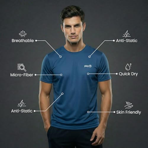 Image of playR Men Adult Core Run Tee - Activewear DRIVENT Lightweight Breathable T-Shirt for Men, Sports Tee for Gym, Running, Workout, Training, Fitness & Casual Everyday Wear Comfort - All-Season