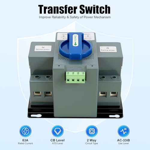 Image of 110V Dual Power Automatic Transfer Switch Dual Power Generator Changeover Switch 50HZ /60HZ (2P 63A Blue)