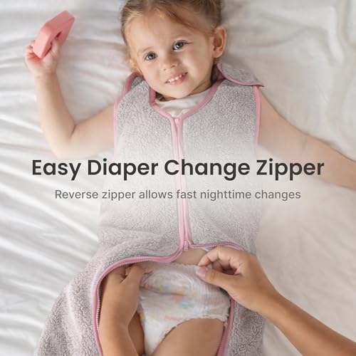 Image of Baby Deedee Sleep Nest Teddy - Sherpa Sleep Sack 2.5 TOG 0-6M Silver Plum | Patented shoulder snaps and full-length zipper support easy dressing and diaper changes for cooler routines