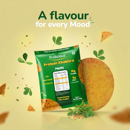 Image of Prolicious Jain Khakhra Combo Pack | Crispy Healthy Khakhra Snacks | High Protein & Fibre-Rich Indian Snack | No Onion No Garlic | Anytime Tea-Time Snack (Pack of 4, 170g each)