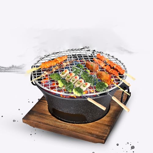 BBTISG Griglia per barbecue a carbonella in ghisa, da tavolo, per interni, colata integrata, cucina versatile