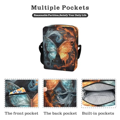 Crossbody Bag Fire Flame Ice Butterfly Messenger Bag for Women Men Purse Shoulder Bag Satchel Bag with Adjustable Strap 214A48692