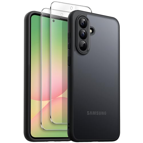 JETech 3 in 1 Cover Opaca per Samsung Galaxy A56 5G con 2 Pezzi Vetro Temperato Pellicola Protettiva, Traslucida Glassata Antiurto Cellulare Custodia con Protezione Fotocamera (Nero)