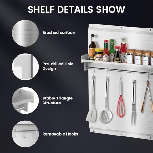 Image of 30 inchx30 inch Stainless Steel Stove Backsplash - Range Backsplash with Shelf & Knife Holder - Kitchen Wall Splash Guard with Pre-Drilled for Easy Installation & Easy Clean