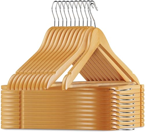 Image of Wooden Hangers for Clothes Hanging | Heavy Duty Coat Hangers with 360 Swivel Hook & Non-Slip Notches | Natural Wood Suit Hangers for Shirts, Blazer, Dresses & Saree (6, Beige)