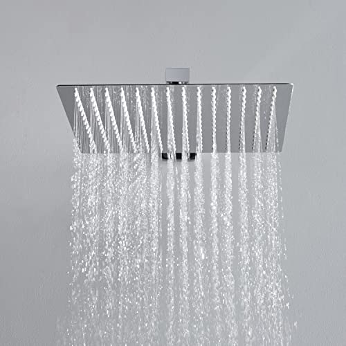JOHO Edelstahl Kopfbrause Regendusche Duschkopf 12 Zoll Brausekopf, Quadratische Einbauduschköpfe mit Anti-Kalk-Düsen Eckig 30x30cm Chrom