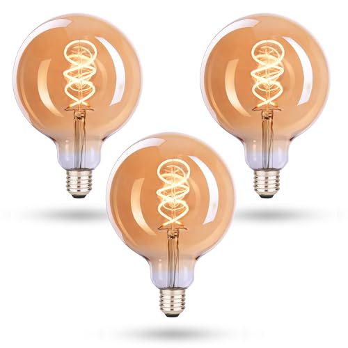 CROWN LED E27 LED Vintage-Glühlampe - Warmweiße - Energieeffizient E-Klasse - Entspricht 38W Glühlampe - Langlebig - Ideal für Zuhause, Restaurants, Stoßfest, Retro Design - 17,9 x 12,4 cm - Set von 3