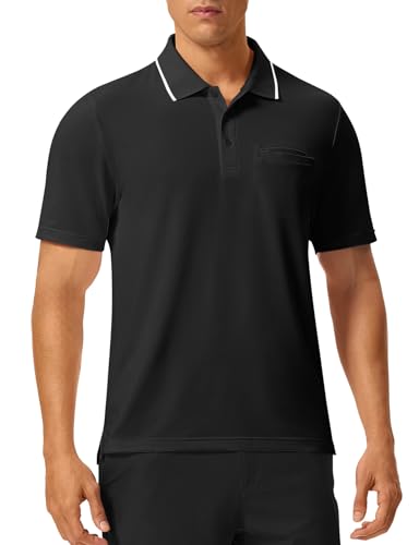 Image of Rdruko Men's Polo Shirts Short Sleeve Quick Dry Outdoor Golf Sports Shirts with Pocket