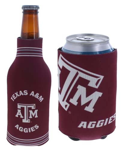 College Team Color Logo Can & Bottle Holder Insulator Beverage Cooler Set (Texas A&M (Aggies) - Logo VP)