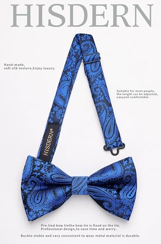 Image of HISDERN Bow Ties for Men Pretied Bow Tie Set Paisley Classic Bowties and Pocket Square Cufflinks Set for Wedding Party