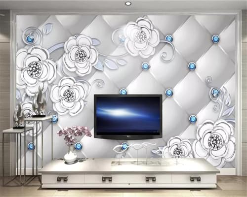 XLMING Sencillo Geométrico Tridimensional Blanco Flores 3D Papel Pintado Lujo Casa Sala Decoración Estar Comedor Sofá Dormitorio TV Fondo de Pared-430cm×300cm