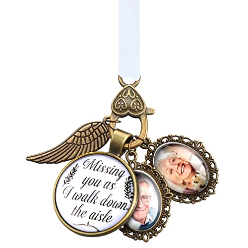 Mtlee Wedding Bouquet Photo Charm Bridal Bouquet Photo Charm for Memory Lacy Oval Wedding Wing of an Angel You as I Walk Down the Aisle Accessory for Bride Groom Bridal Shower Party Mother Father Gift