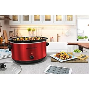 Elite gourmet mst 900rxt electric ceramic xl jumbo slow cooker adjustable temp entrees sauces stews dips dishwasher safe glass lid crock 85qt metallicred  urban country home decor