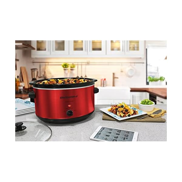 Elite gourmet mst 900rxt electric ceramic xl jumbo slow cooker adjustable temp entrees sauces stews dips dishwasher safe glass lid crock 85qt metallicred  urban country home decor