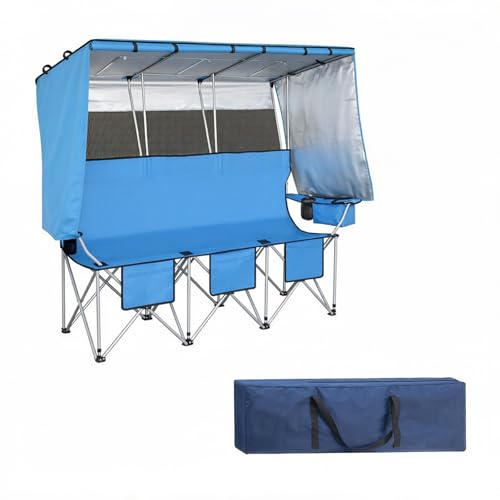 PLKO 3 Person Camping Chair with Canopy Shade,Heavy Duty Beach Chair, Outdoor Folding Camping Chair with Cooler Bag for Sports Backyard Fishing