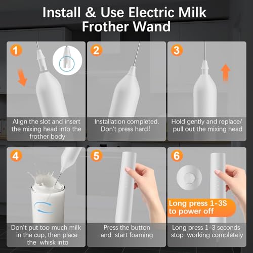 Image of Rechargeable Milk Frother with Stand,3-Speed Handheld Coffee Electric Whisk, Detachable Stainless Steel Frother Wand, Coffee Frother & Drink Mixer for Latte, Cappuccino, Hot Chocolate, Egg(White)