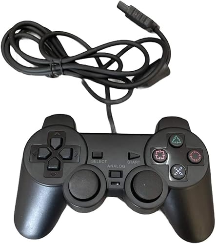 FLLAGG20 | 1X Mando con cable Compatible con PS2, negro | Doble vibración, diseño ergonómico, compatible con PS2, PS1, PSX | Experiencia de juego inmersiva y precisa Joystick Controller
