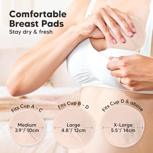 Image of Organic Nursing Pads - 8 Washable Breast Pads for Breastfeeding, Wash Bag, Viscose Derived from Bamboo Reusable Nipple Covers for Breastfeeding Essentials, Soft & Absorbent(Neutrals, L 5 inch)