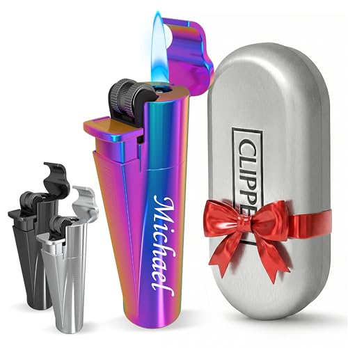 Clipper Feuerzeug mit Gravur | Personalisierbares Jetflammen-Gasfeuerzeug aus Metall | Geschenk für Männer | Graviertes Feuerzeug mit Namen | Personalisiertes Männergeschenk (ICY)