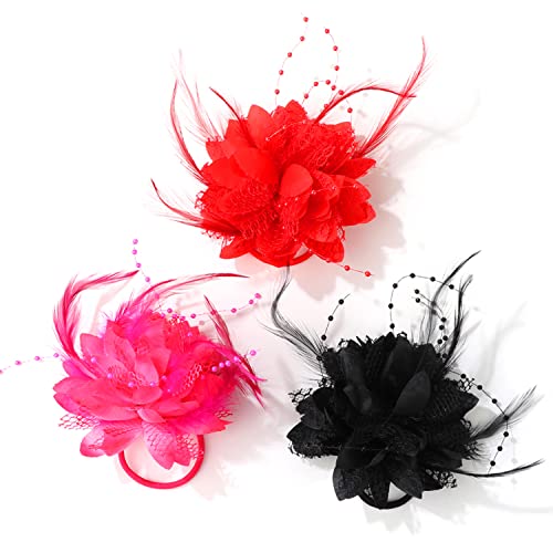 Genenic Fascinators Hats For Women, Feather Hair Clip Headband Derby Hat With Flower Mesh Veil For Women Tea Party And Wedding (Rose Red) #TOP3