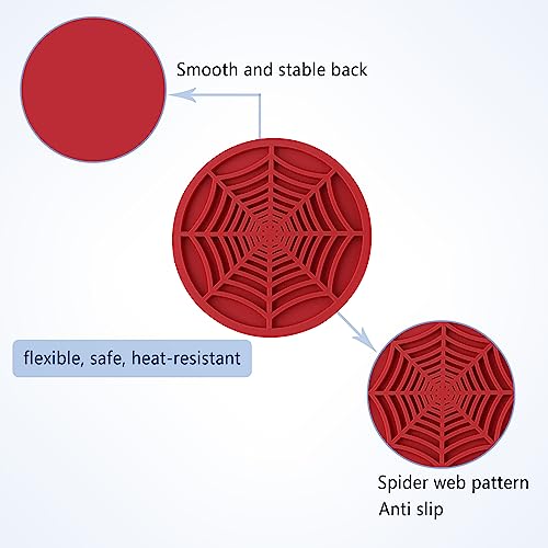 Image of 4PCS Silicone Car Coasters,Unique Spider Web Non-Slip Car Cup Holder Coaster Car Interior Accessories,Universal 2.75 Inch Car Drink Coaster for Women Men (Red)