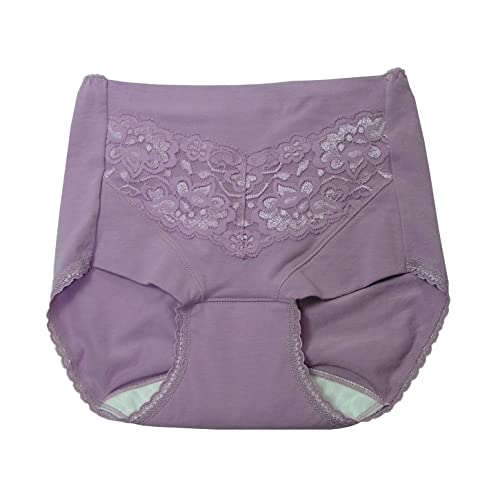 失禁ショーツ 女性用尿漏れパンツ 軽失禁 抗菌防臭 消臭 水分ケア 薄型 吸水 ゴムなし 折り返し 深履き 綿混 プラチナ安心ショーツ (M, パープル)