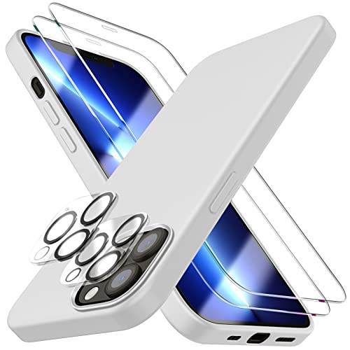 Dssairo [5 In 1 For Iphone 13 Pro Max Case 6.7 Inch, With 2 Pack Screen Protector + 2 Pack Camera Lens Protector, Liquid Silicone Ultra Slim Shockproof Protective Phone Case (White)……… #TOP6
