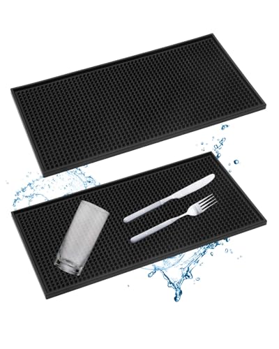 FUGLUS Lot de 2 tapis de bar en caoutchouc de 30 x 15 cm - Séchage rapide - Pour bar, cuisine, café, restaurant, comptoir - Noir